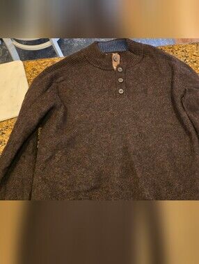 Allen Edmonds Men's Dark Brown Crewneck Button Pullover Sweater